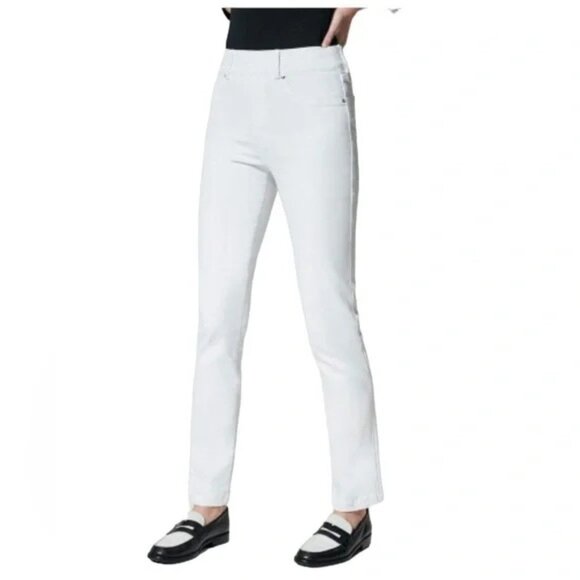 SPANX White Denim Straight Leg Cotton Jeans Pants Ankle Pull On Fitted Size XL - Picture 1 of 7